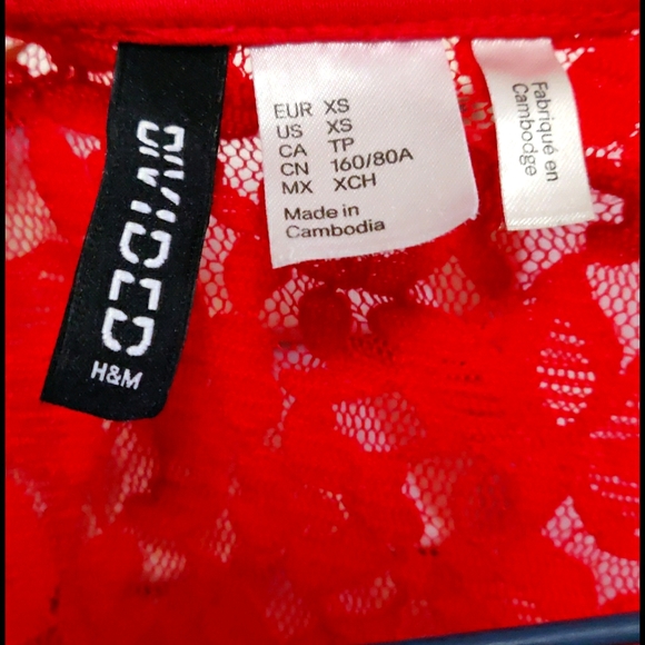 H&M Lace Back/Sleeves Red Skater Dress - Picture 5 of 7